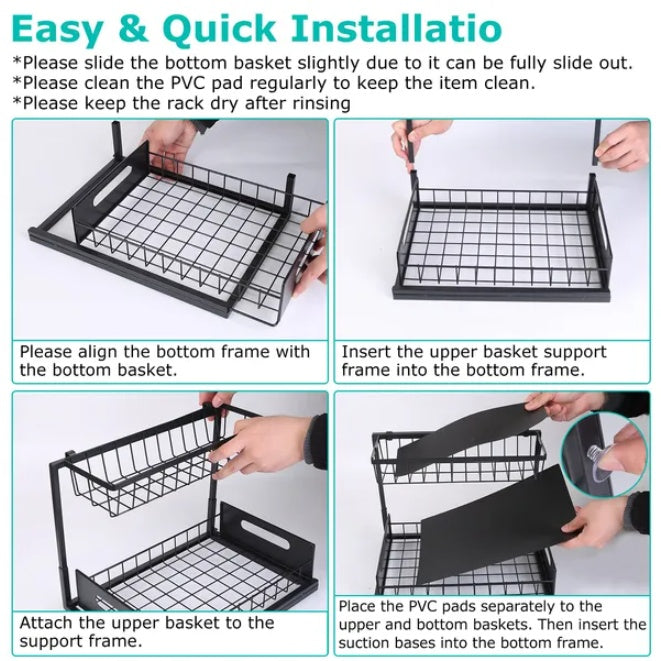 2 Tier Under Sink Organizer - Pull out Storage Rack for Kitchen & Bathroom