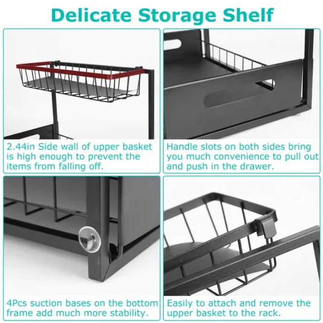 2 Tier Under Sink Organizer - Pull out Storage Rack for Kitchen & Bathroom